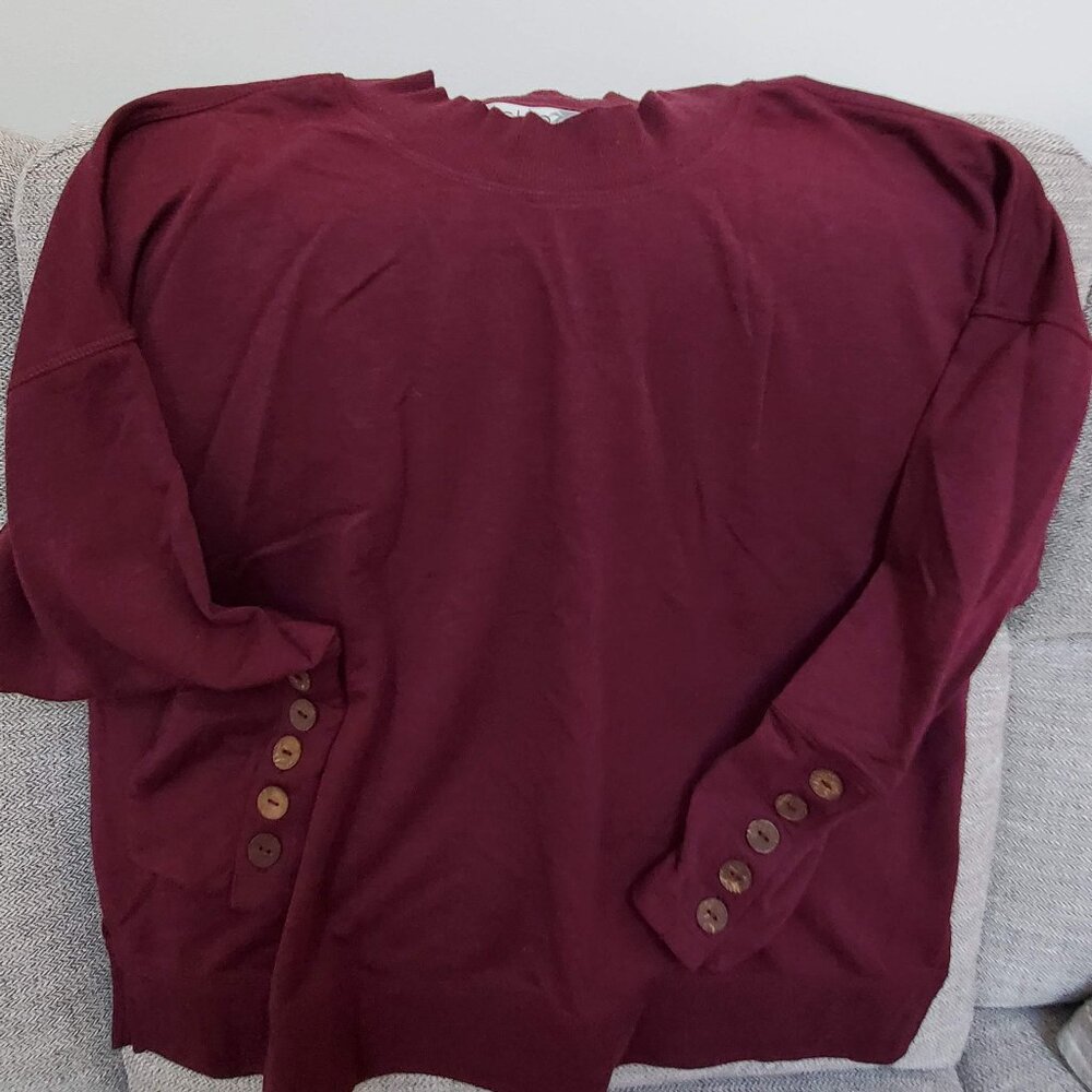 Burgundy cleo mock neck long sleeve tee with button detail